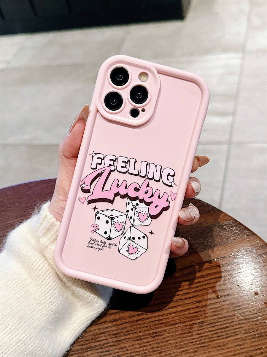 1pc New Creative Pink Lucky Dice Pattern Phone Case, Full Coverage Soft Shell Protective Cover Suitable For IPhone 17 Air/17 Pro Max/17/16 Plus/15/14/13/12/11/XS Max/XR/7/8 - Light Pink - View 1