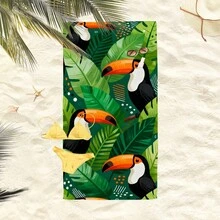 1pc Toucan Tropical Leaf Beach Towel, Super Soft Microfiber Extra Large Beach Blanket, Super Absorbent Bath Towel, Suitable For Travel, Pool, Diving, Surfing, Yoga, Camping, Available In Multiple Sizes, Beach Accessories For Beach, Pool, Travel, Camping, Yoga - Birds - View 5