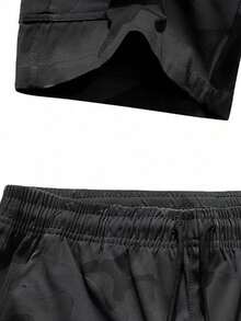 Pantalones cortos casuales de camuflaje para hombres, pantalones cortos tipo bermuda sueltos para deportes al aire libre - Negro - Ver 5