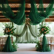 1卷经典深绿色薄纱网眼装饰布，透明雪纺质感窗帘/悬挂装饰布，适用于浪漫婚礼装饰、手工工艺品、婚礼仪式、派对用品、舞台背景、生日派对、社交舞会、单身派对及多功能装饰，也适用于生日派对、社交舞会、单身派对的摄影棚背景装饰。 - 查看 7