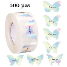500 Stickers Shaped Holographic Laser Butterfly Thank You Roll Stickers 1 Inch Pvc Adhesive Sealing Stickers Hot - Multicolor - View 5