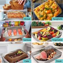 P&Amp;P CHEF Stainless Steel Baking Pan With Lid, Rectangular Cake Pans, Sheet Pan Bakeware For Baking Lasagna Brownies, 2-Inch Deep Side &Amp; Heavy Duty, Easy To Store &Amp; Clean (9.4" + 10.5" + 12.3", 6Pcs) - ColorC - 查看 6