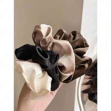 5pcs Satin Hair Scrunchies - Multifunctional, Stretchy Hair Ties, Sweet Style Fabric Hair Rings Suitable For Parties And Travel, Hair Accessories For Women, Hair Tools, Beauty Accessories, Curly Hair Accessories For Women, Fall, Travel, Hair Tools, Accessories Women, Hair Stuff,Curly Hair,Scrunchies,Scrunchie,Scrunchies Hair,Curly Hair Accessories,Gifts,Travel,Gifts For Women,Hair Stuff,Stocking Stuffers - 咖啡棕 - 查看 4