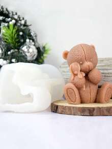 1 pieza Molde de silicona de oso abrazando a otro oso para hacer velas aromáticas DIY, piedra de fragancia de yeso, accesorio de decoración del hogar - Blanco - Ver 4