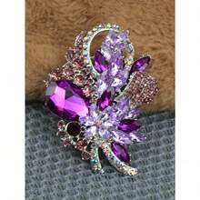 1pc Luxury Fashion Women Shiny Rhinestone Brooch Lady Crystal Suit Coat Corsages - Màu tím - Xem 4