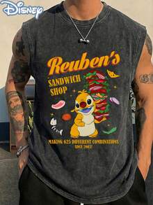 Disney Official Licensed Lilo & Stitch Reuben's Sandwich Shop Vintage Washed 230g Tank Top Unisex - màu đen - Xem 1