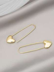 1 Pair Heart-Shaped Minimalist Earrings - Yellow Gold - View 2