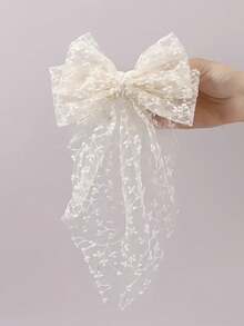 1Pc Sweet Fairy Lace Bow Hairpins | Spring Long Ribbon Embroidery, Women's Cute Bow Tie Accessories - Lace Style - View 4