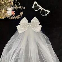 Elegante tocado de lazo para la novia, accesorio nupcial premium, accesorio práctico para fotos & regalo de boda único, suministros nupciales esenciales para boda, despedida de soltera, fiesta de despedida, ducha nupcial, gran decoración y accesorios de boda - Velo de novia con lazo - Ver 4