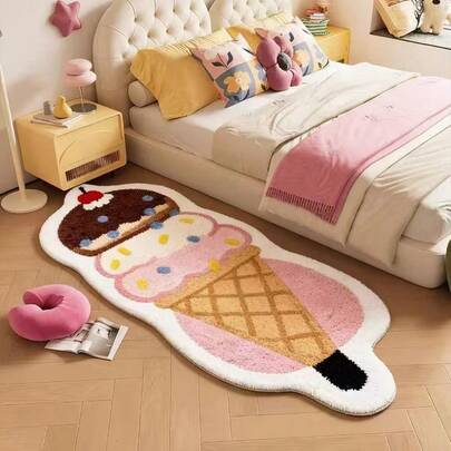 1 pieza Alfombra de área creativa y cálida con diseño de helado rosa, decoración para sala de estar, dormitorio, alfombra casual para el hogar, alfombra decorativa, alfombra pequeña, alfombra, decoración del hogar, alfombra para sala de estar, alfombra pequeña para sala de estar, alfombra para dormitorio, decoración del hogar para sala de estar, alfombra para exteriores, alfombra lavable
