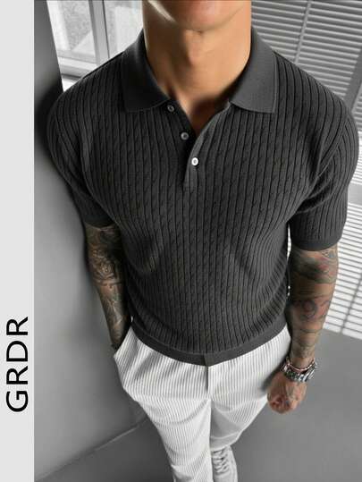 GRDR Camisa de manga corta de punto acanalado para hombre, adecuada para reuniones de negocios de verano, minimalista y versátil