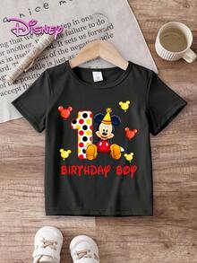Mickey Mouse Pattern Printed With Disney's 1st Birthday, Officially Authorized By Disney, High-Quality T-Shirts, Parent-Child Clothes Worn By Disney, Children, Mother And Me, Women's Baby T-Shirts, Baby Clothes, Baby Clothes And Pregnant Women's Gifts. - 黑色 - 查看 2