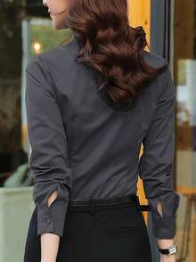 2026新款女士商务灰色短袖衬衫，专业正式工作服，长袖衬衫，秋季款 - 中灰色 - 查看 3