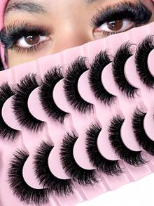 7 Pairs Natural Fluffy & Delicate False Eyelashes, Suitable For Daily Wear, Cartoon Style, Travel Essential, Strip Eyelashes - Black - View 1
