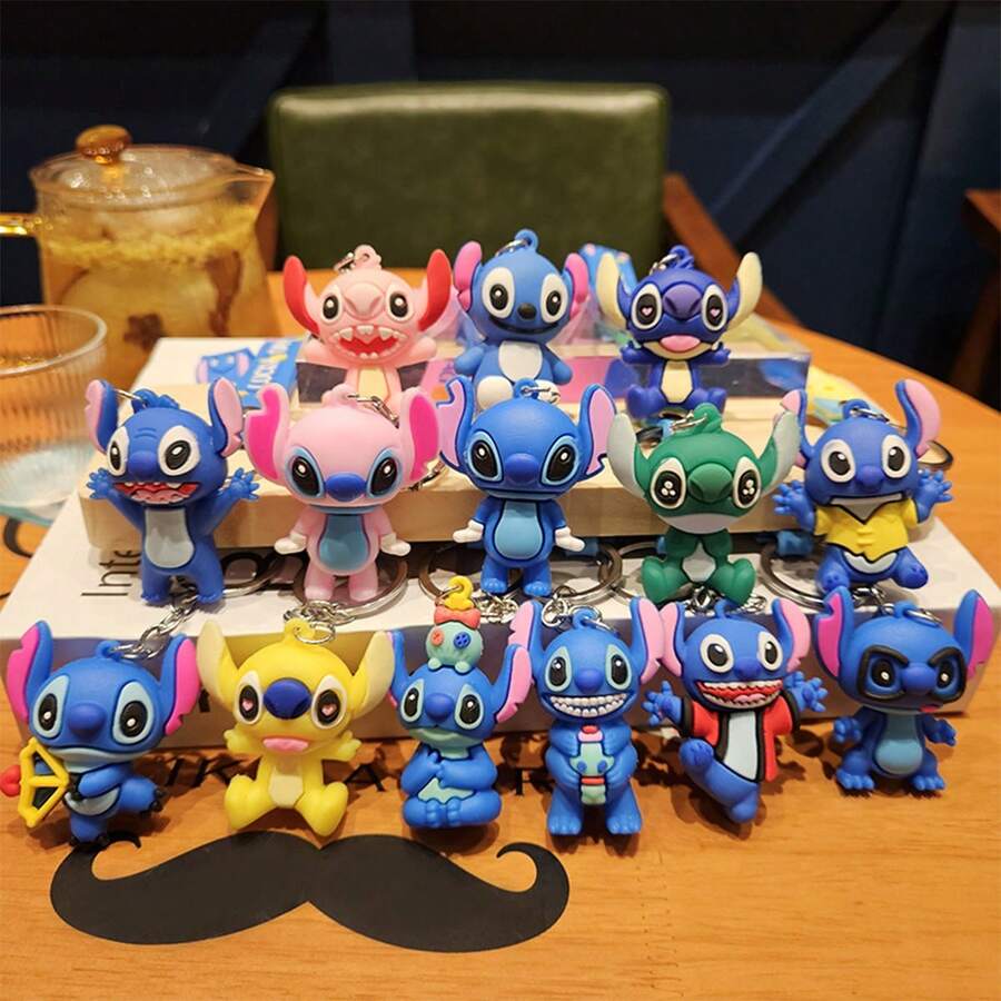 Disney Bộ 5/10 móc khóa hình nhân vật hoạt hình dễ thương, chất liệu PVC mềm, hình Lilo & Stitch, thích hợp để gắn vào ba lô, túi xách, chìa khóa, là món quà tuyệt vời cho người hâm mộ và nhà sưu tập. - Xem 1