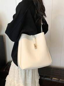 新款时尚纯色大容量手提包，休闲时尚水桶包，多功能单肩斜挎包，适合工作通勤。 - 白色 - 查看 5
