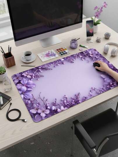 Large Size Mouse Pad, Waterproof Non-Slip Smooth Fabric Surface, Purple Diamond Flower Border Pattern, Also Suitable As Keyboard Pad, Desk Mat Or Book Stand, Suitable For Gamers, Office And Dorm Use, Compatible With Mouse And Trackball, Great Gift For Gamers, Electronics > Computer & Office > Mouse Pads & Wrist Rests > Mouse Pads