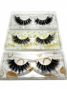 新款奢华21对装蓬松浓密3D假睫毛，配精美包装盒，完美圣诞礼物，3D猫眼假睫毛，自然柔软，浓密型，便携，欧美风浓密版，卡通妆容，漫画风格，凌乱貂毛假睫毛，独立包装，批发貂毛假睫毛，新手化妆工具，条状假睫毛，睫毛，假睫毛 - 黑色 - 查看 5