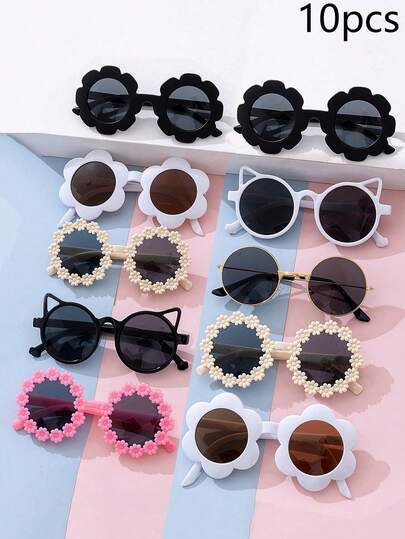 10 piezas - Gafas de sol de moda para niños con múltiples estilos - Gafas lindas para bebés adecuadas para viajes, fotografía y actividades al aire libre