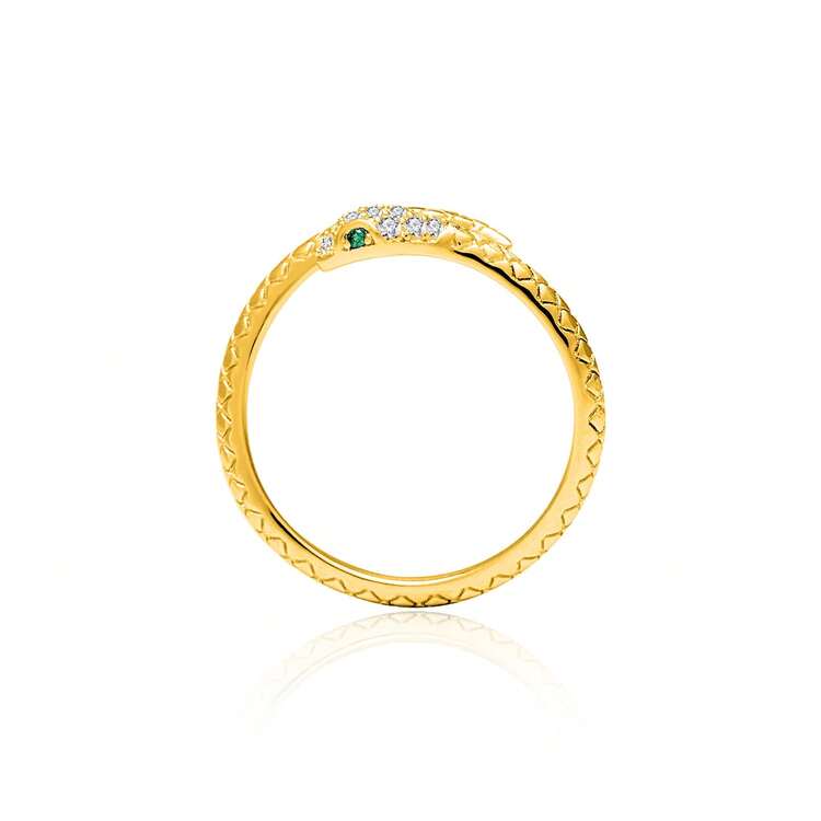 1pc Fashion Cubic Zirconia Snake Gold-Tone Adjustable Ring, S925 Sterling Silver Snake Design Gold Open Ring, Suitable For Daily Wear, With Certificate - 銀色 - 查看 3