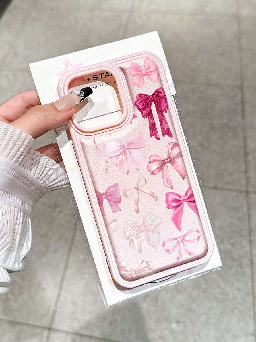 Ốp điện thoại chống sốc, họa tiết nơ hồng, có vân, phù hợp với Apple 17/16 Pro Max, 14/13, 16, 12, 11 Pro Max, XS Max, X, XR, 8, 7, 14 Plus. Có thể dùng làm quà sinh nhật, quà cho bạn gái, bạn trai hoặc dùng cho chính mình. - Hồng - Xem 1