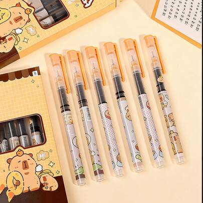 6pcs/Set Cute Cartoon Puffer Fish Erasable Gel Pens, Random Patterns, Gift Box Packaging, Creative Writing Pen, High-End Office & Study Stationery, Smooth Pen Tip, Suitable For Daily Writing, Calligraphy, Birthday, Holiday, Party, Christmas Gift, Creative Office Supplies, Back To School
