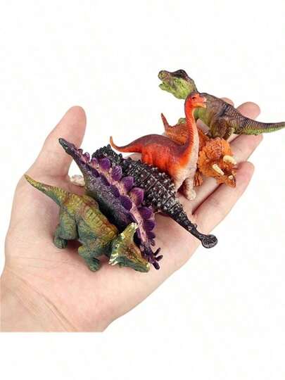 6pcs Dinosaur World Animal Model Set (Tyrannosaurus, Triceratops, Stegosaurus, Spinosaurus, Brachiosaurus, Pteranodon), Desktop Decor Collection Toys, Cake Decorations, Children Dinosaur Toys, Mini Dinosaurs, Egg-Shaped Dinosaurs (Random Color)