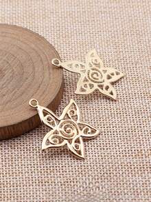 6pcs Hollow Flower Pendant, Suitable For Daily Wear - KC Gold Color - View 3