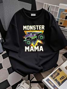 Women T-Shirt Print Monster Truck Mama Monster Truck Are My Jam Truck Lovers T Shirt - màu đen - Xem 2