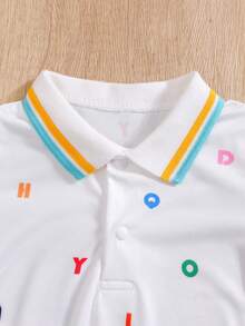 Bộ 2 món cho bé sơ sinh trai/gái, áo polo và áo liền quần in chữ thêu, thích hợp mặc mùa hè. - trái cam - Xem 3