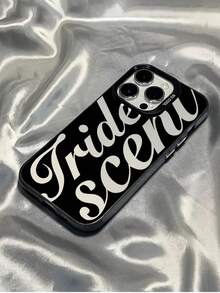 1pc Black Fashionable Black Line Letter Personalized Minimalist Full Coverage TPU Shockproof Phone Case Compatible With Apple 17, 16, 15, 14, 13, 12, 11 Pro Max, Air, Applicable To Series - Multicolor - View 1