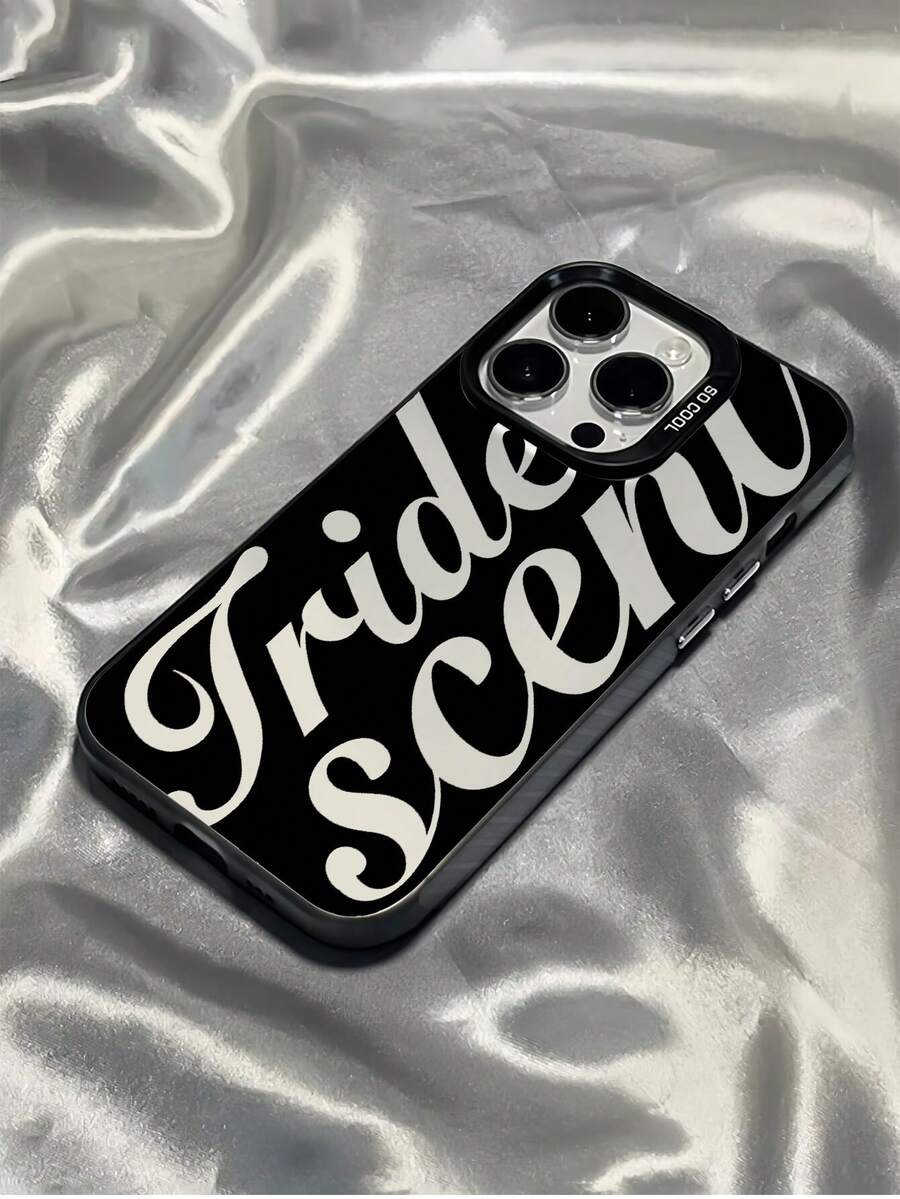 1pc Black Fashionable Black Line Letter Personalized Minimalist Full Coverage TPU Shockproof Phone Case Compatible With Apple 17, 16, 15, 14, 13, 12, 11 Pro Max, Air, Applicable To Series - Multicolor - View 1