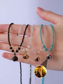 1pc Customized Women's Projection Necklace, Personalized Beaded Projection Photo Necklace, Suitable For Girlfriend's Customized Photo Projection Jewelry, Applicable For Birthday, Graduation Ceremony, Dance, Party, Women's Jewelry, School Supplies, Teenagers, Middle School Students, High School Students, College Freshmen, Sophomores, Lower Grade Students, Customized Fashion Accessories, Graduation Souvenir, Dance, Party Jewelry - Multicolor - View 4