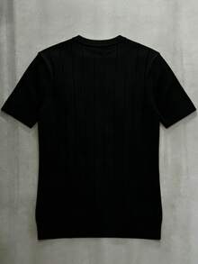 Men's Ribbed Crew Neck Short Sleeve Knit Sweater, Spring/Summer - Black - View 4