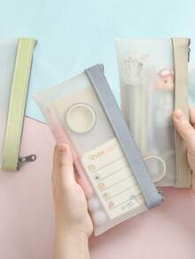 1个透明粉绿色简约大容量学生文具包，返校季 - 筆袋 - 查看 3