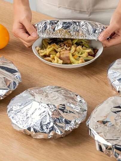 1/10/20pcs Reusable Aluminum Foil Food Covers, Meal Table Food Warmer, Food Storage Bags, Food Preservation Bags, Kitchen Storage, Household Plastic Packaging, Contact Type, Leftover Food Storage, Kitchen Food Preservation And Insulation Lids, Suitable For Bowls And Plates, Keep Food Warm, Fresh And Dust-Proof, Food Preservation Equipment