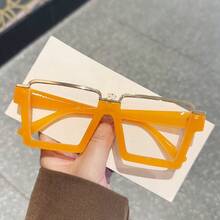 1副女士方形黑色金属镶嵌眼镜框，配透明镜片，时尚眼镜 - F - 查看 13