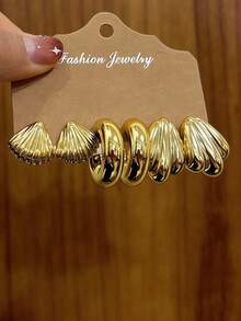 Set de 6/18 piezas de aretes retro de concha/estrella de mar/flor de cinco hojas/en forma de C/gota de agua/rueda grande de CCB dorado, adecuado para vacaciones/festivales/fiestas/bodas/uso diario - Dorado - Ver 9