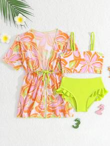 Bộ đồ bơi in hoa cho bé gái - màu xanh lá - Xem 1