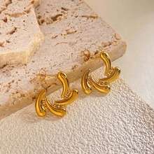 Khuyên tai hình học kiểu Âu và Mỹ dành cho nữ, thiết kế độc đáo hình xoắn ốc bằng thép không gỉ. - Vàng - Xem 5