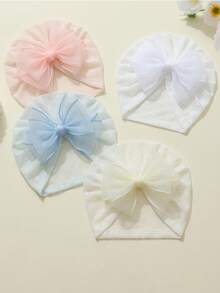 4件套婴儿蕾丝蝴蝶结透气甜美公主风头饰，适合洗礼、生日派对和春夏穿着 - 彩色 - 查看 1
