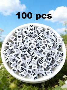100/2000颗白色亚克力字母珠 6x6mm - “A-Z”字母和数字立方体隔珠，适用于DIY珠宝制作、项链、手链、耳环 - 非常适合手工艺人和小企业 - 黑與白 - 查看 19