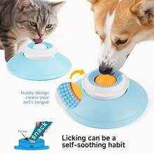 1pc Pet Cleaning Tongue Cleaner Licking Toy Ball - Cat Dog Slow Feeder Anti-Spill Self-Entertainment Toy - Rotating Slow Feeder Licking Plate (Suitable For Liquid Food) - Blue - View 10
