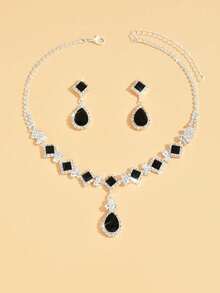 3 件套女士爪链几何水滴耳环和项链套装，婚礼、派对、节日礼物 - 彩色 - 查看 8