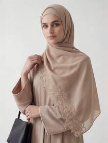 1 chiếc khăn trùm đầu bằng vải chiffon dập nổi họa tiết hoa hồng, khăn choàng chiffon màu trơn, kiểu dáng giản dị, khăn trùm đầu thanh lịch dành cho nữ. - Nhiều màu - Xem 2