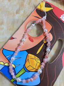 Pink Pearl Element INS Sweet Korean Style Pink Phone Chain Faux Pearl CCD Camera Strap Phone Lanyard Bracelet For Women Spring Gift - Pink - View 3