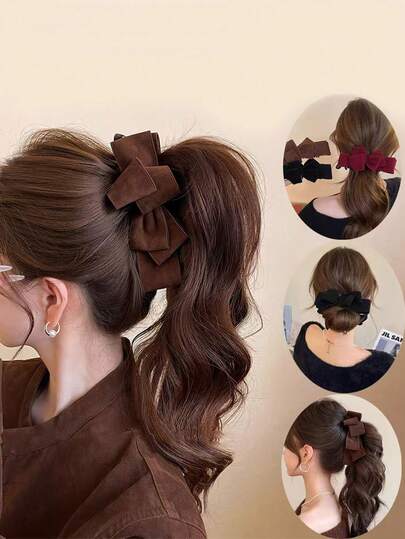 1个复古丝绒蝴蝶香蕉发夹，大号适合浓密头发，2026秋冬新款扭结发夹，多层蝴蝶发夹，盘发扭结香蕉发夹配饰