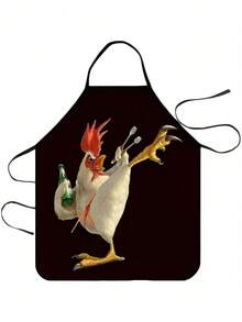 A Creative And Personalized Kitchen Anti-Fouling Apron With A Rooster Holding A Beer Pattern,Kitchen,Bathroom,Home,Household Suppliers - Multicolor - View 7