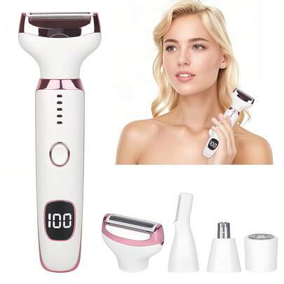 5-In-1 Women's Electric Shaver With LED Display, Wet/Dry Body Shaver And Facial Epilator, Rechargeable Hair Removal Kit For Nose, Face, Body, Legs, Bikini And Arms, Suitable For Men And Women