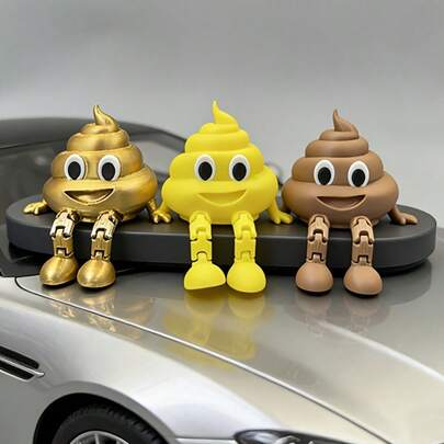 Poop Car Decor, Smiling Golden Poop Figurine, Creative Car Interior Decoration, Funny Stress Relief Desktop Collectible